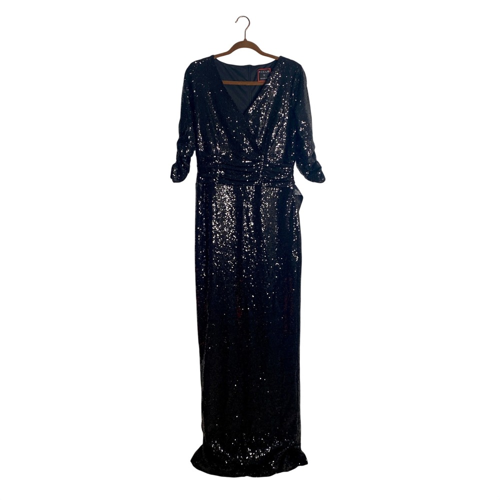 Focus by Shani Black Sequin Gown Evening Dress Cocktail Party Formal Size 10
